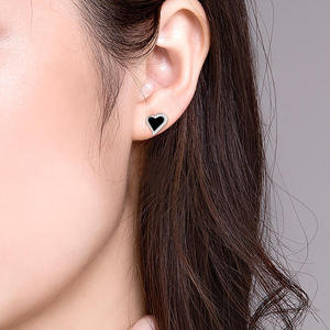 Boucles d'oreilles en forme de cœur en jadéite noire naturelle, incrustées d'argent S925, accessoires féminins simples et élégants D247 - Product Image 3