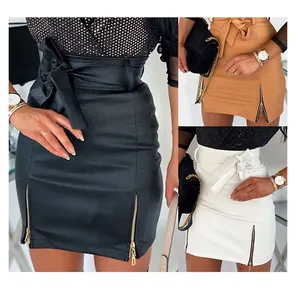 Mùa Hè Sexy Bodycon Phong Cách Thời Trang Cao Eo Đen Váy Da Cho Phụ Nữ