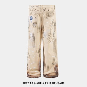 Jeans droits pour hommes sur mesure OEM en gros, pantalon en denim <span class=keywords><strong>beige</strong></span> délavé, imprimé graffiti, style streetwear vintage - Product Image 2