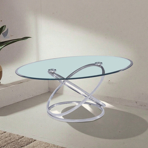 Gran oferta, mesa de centro de vidrio templado con Base cromada de diseño moderno con tapa transparente para sala de estar, muebles al por mayor - Product Image 3