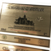Étiquette autocollante en métal/aluminium doré, personnalisée, durable, avec logo embossé, pour vin