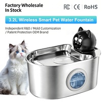 Fontaine à eau sans fil pour chat en acier inoxydable 3,2 L, silencieuse, rechargeable, automatique, vente en gros d'usine OEM, personnalisable