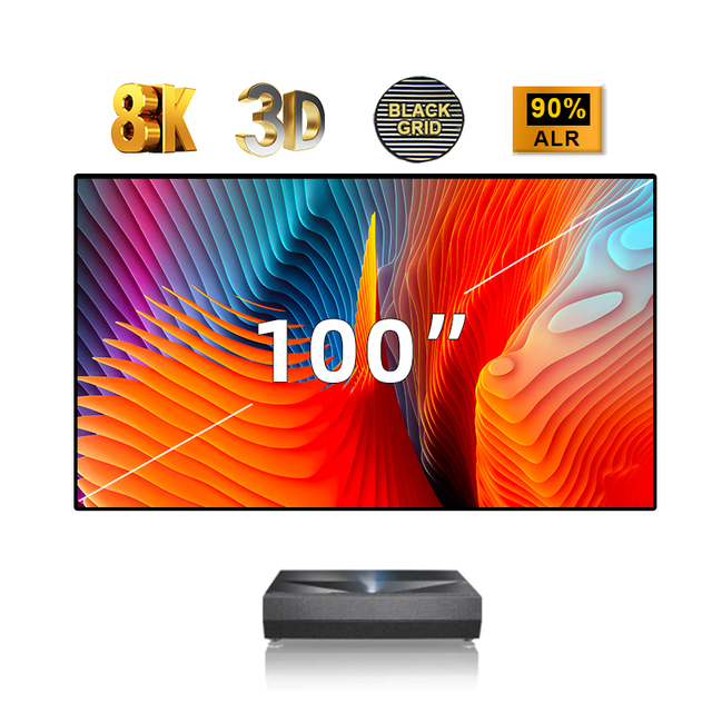 100inch Black Grid Fixed Frame ALR UST Projector Screen 16:9 Laser T-prism 4/8K Ultra Short Throw 160 Viewing Angle
