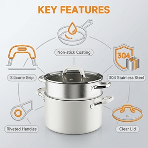 <span class=keywords><strong>Olla</strong></span> <span class=keywords><strong>de</strong></span> Sopa Metálica <span class=keywords><strong>de</strong></span> 4 Capas, con Interior <span class=keywords><strong>de</strong></span> Titanio y Cerámica, Acero Inoxidable, Antiadherente, con Tapa <span class=keywords><strong>de</strong></span> Vidrio Templado y Silicona - Product Image 2