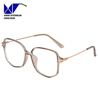 Monture optique polygonale personnalisée OEM en TR90 et métal, anti-lumière bleue, pour adultes unisexes, taille 53-18-144, 10+ ans d'expérience