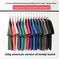 Kaos BOZI Unisex 230g Warna Solid, Dicuci dan Diberi Efek Vintage, Lengan Pendek, Katun Murni, Trendi, Model Drop-shoulder, Longgar