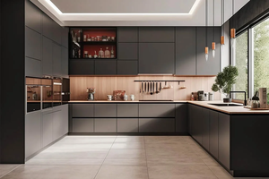 Armoire de cuisine Ace personnalisée grise au design moderne avec <span class=keywords><strong>porte</strong></span> en verre MDF - Product Image 2