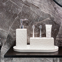 Ensemble d'accessoires de salle de bain en marbre naturel 5 pièces : distributeur de lotion, porte-mouchoirs, porte-savon, plateau pour hôtel