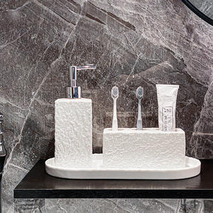 Ensemble d'accessoires de salle de bain <span class=keywords><strong>en</strong></span> marbre naturel 5 pièces : distributeur de lotion, porte-mouchoirs, porte-savon, plateau pour hôtel - Product Image 2