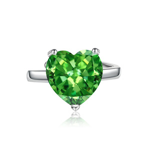 Wholesale Green High Carbon Stone Jewelry 12mm Heart Cut Cubic Zirconia <b>Necklace</b> Earrings Rings Jewelry 3 Piece Sets For Women - Product Image 5