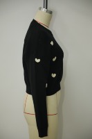 Pull en tricot à motif cœur pour femme, col ras du cou, manches longues, décontracté, mignon, coupe courte