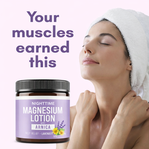 Lotion de nuit au magnésium, à l'arnica et au beurre de karité |   Lotion de soulagement musculaire et articulaire à haute concentration pour les jambes et les pieds |   OBM Écologique - Product Image 2