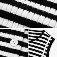 OEM ODM Personnalisé Coréen Été Femme Noir Blanc Rayé Sans Manches Gilet Tricoté Coupe Ajustée Boutonné