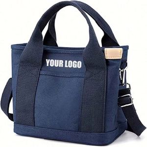 Sacs fourre-tout en toile de coton uni pour femmes, sacs fourre-tout en toile recyclée réutilisable avec broderie et bandoulière - Product Image 1