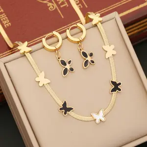 2023 New 3Pcs Stainless Steel Snake Chain Accessories Set 18k Gold Plated Shell Butterfly Jewelry Set For Women