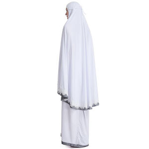 Costume musulman Noir élégant, Jilbab en soie noire, Khimar de mariage, <span class=keywords><strong>robe</strong></span> islamique de <span class=keywords><strong>fiançailles</strong></span>, tenue de Nikah, ensemble jupe Burqa Abaya en dentelle - Product Image 3