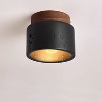 Plafonnier moderne en pierre noire avec dessus en bois, lampe décorative d'intérieur