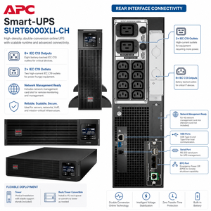 Schneider 6KVA SURT6000XLI-CH/6KW ออนไลน์เครื่องสำรองไฟชั้นวางห้องอัพ <span class=keywords><strong>APC</strong></span> สมาร์ท RT UPS <span class=keywords><strong>แบ</strong></span><span class=keywords><strong>ต</strong></span>เตอรี่ภายนอก - Product Image 2