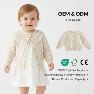 OEM ODM Veste en tricot pour bébé nouveau-né personnalisée, cardigan uni pour filles, pull en coton pour tout-petits - Product Image 1