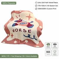 Plaid à pois motif cheval rose, semi-velours ultra doux 170x130cm, toutes saisons, mignon pour canapé et maison, impression personnalisée, vente en gros