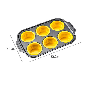 Moule à muffins et gâteaux en silicone avec cadre métallique, 6 cavités, antiadhésif, facile à démouler, sans BPA, pour muffins, pains, gâteaux, œufs en morceaux - Product Image 1