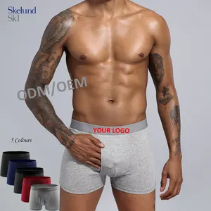SKELUND özel Boxer tasarım erkekler iç çamaşırı nefes pamuk Boxer külot şort orta bel düz seksi özel boksörler Logo