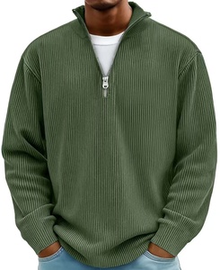2026 Polo a maniche lunghe in <span class=keywords><strong>velluto</strong></span> a <span class=keywords><strong>coste</strong></span> Casual con collo alto Casual a quarto di Zip tinta unita - Product Image 3