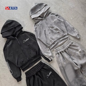 Felpa con Cappuccio <span class=keywords><strong>Y2K</strong></span> Personalizzata con Zip, Effetto Consumato, Doppio Cappuccio, Alta Qualità, Streetwear Oversize in Spugna Francese - Product Image 3