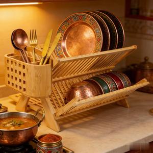 GL Grande Capacité X Forme Logo Personnalisé Détachable Lumière Simple Cuisine <span class=keywords><strong>Bambou</strong></span> Cuisine Plat Tasse Séchoir Avec Porte-Ustensiles - Product Image 3