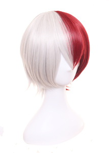 Peluca de Cosplay de <span class=keywords><strong>Todoroki</strong></span> Shoto de My Hero Academia, Peluca Corta Roja y Plateada, Sintética, para Anime, Halloween y Fiestas - Product Image 4