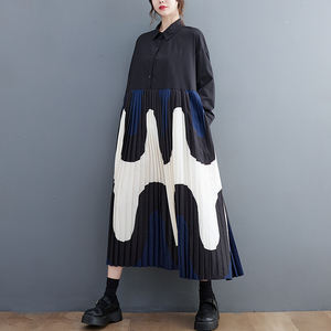 Boutique 2025 automne nouveau littéraire lâche mince imprimé panneau longueur moyenne robe chemise pour femmes - Product Image 3