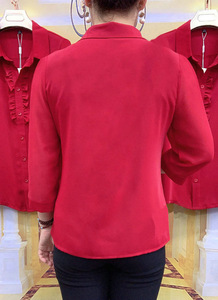 Chemisier pour <span class=keywords><strong>femme</strong></span> à manches trois-quarts, volants sur la patte <span class=keywords><strong>de</strong></span> boutonnage, coupe ample et respirante, col rabattu, idéal pour le quotidien, les trajets et les soirées, support OEM ODM - Product Image 6