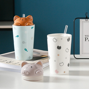 NEWSTAR Recién llegado vasos de jugo de 480ML para niños Oficina té de cerámica Linda taza de leche de vidrio con tapa - Product Image 5