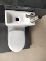 Ensemble WC et lavabo combiné 2-en-1 en céramique avec siphon en P intégré et économie d'eau