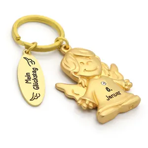 China Factory Wholesale Custom Electronic Plating Gold Color Keyring 3D Metal Key Chain Angel Keychain