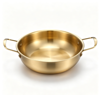 Marmite en acier inoxydable doré à double poignée avec couvercle en verre, compatible induction, pour ramen coréen et soupes, idéale pour la maison