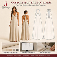 Pabrik Joydressing Gaun Maxi Linen Wanita Custom Polos Tanpa Lengan Kerah V Plunge Halter Terbuka di Belakang Gaun Panjang Musim Panas OEM ODM