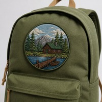 Patch thermocollant personnalisé brodé 3D haute densité motif Cabane de lac pour valise, prêt à expédier