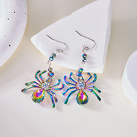 Boucles d'oreilles pendantes araignée arc-en-ciel irisées, en strass et cristal, forme goutte d'eau, style statement, ton argenté, cadeaux pour femmes et filles pour Halloween