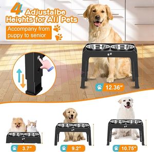 4 bols surélevés antidérapants en acier inoxydable pour chiens, réglables en hauteur - Product Image 2