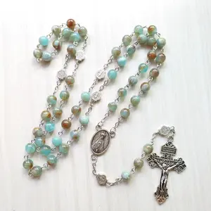 custom stone Beaded Newest Catholic Ceremony Prayer's Chapelet Rosary with Alloy Love Heart Cross Medal