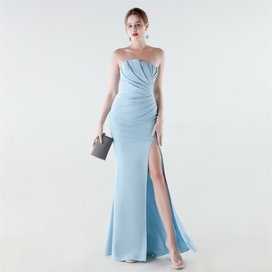 33623 #   Nuevo Vestido de Noche Elegante y Sexy con Cola de Pez, Plisado, sin Tirantes y con Abertura Alta, 2026 - Product Image 3
