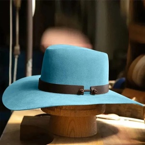 Chapeau Fedora en feutre de laine bleu à large bord, style cowboy occidental, unisexe, pour adultes, décontracté, toutes saisons, pour l'extérieur - Product Image 1