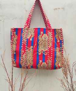 Bolso Tote de Algodón Acolchado con Estampado de Tigre Estilo Boho, Bolso de Viaje para Fin de Semana, Bolso Jola, Bolso de Hombro Suave para Compras - Product Image 1