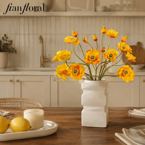 Papaveri Artificiali Decorativi a 3 Teste Gialle a Stelo Singolo in Seta, all'Ingrosso per Matrimoni e Decorazioni Domestiche - Fiori Artificiali all'Ingrosso - Product Image 4