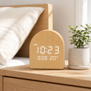 Horloge numérique intelligente à LED <span class=keywords><strong>en</strong></span> bois, design simple et compact, avec alarme, pour table de chevet d'hôtel, cadeau promotionnel, pour la maison ou usage familial individuel. - Product Image 1