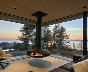 Chimenea <span class=keywords><strong>de</strong></span> Leña Giratoria Suspendida Decorativa para Interiores <span class=keywords><strong>de</strong></span> Casa u Hotel, <span class=keywords><strong>con</strong></span> <span class=keywords><strong>Puerta</strong></span> <span class=keywords><strong>de</strong></span> <span class=keywords><strong>Vidrio</strong></span> y Chimenea - Product Image 2