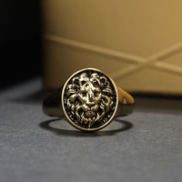 Bague Lion Dorée Vintage en Argent Sterling 925, Bague Chevalière Plaqué Or pour Hommes et Femmes