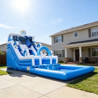 Toboggan aquatique de jardin, toboggan aquatique extérieur avec piscine à vagues et toboggan gonflable pour enfants