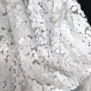 Indian Luxurious 7mm White Elastic Lace Embroidered Sublimation Sequin Fabric Squares For Shooting Background Cloth By The Yard